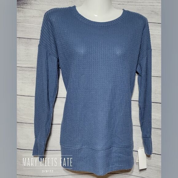 NWT Planet Gold Tunic Sz Small Long Sleeve Blue Waffle Weave - Picture 1 of 11